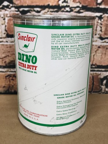 Vintage Sinclair Dino Extra Duty Motor Oil Quart Cardboard Can Full Sealed - Picture 7 of 13