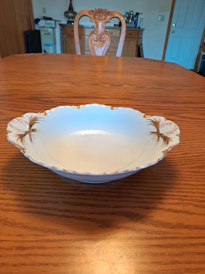 Antiguo cuenco festoneado Rex Bavaria porcelana blanca China oro hoja de olivo rama Foto 2 de 4