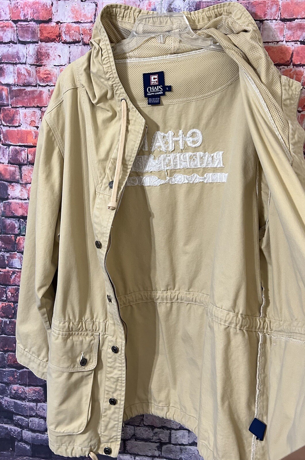 Vintage Chaps Ralph Lauren Utility Parka Jacket Hooded Tan Large thumbnail 9