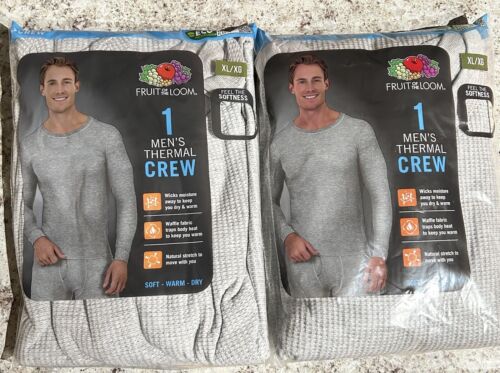 Lot of 2 Men's Fruit of the Loom Crew Neck Thermal Waffle Shirt Grey XL/XG - Picture 1 of 2