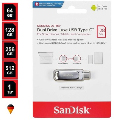 USB Stick 64 128 256 512GB 1TB Speicherstick Flash USB C SanDisk Dual Drive Luxe