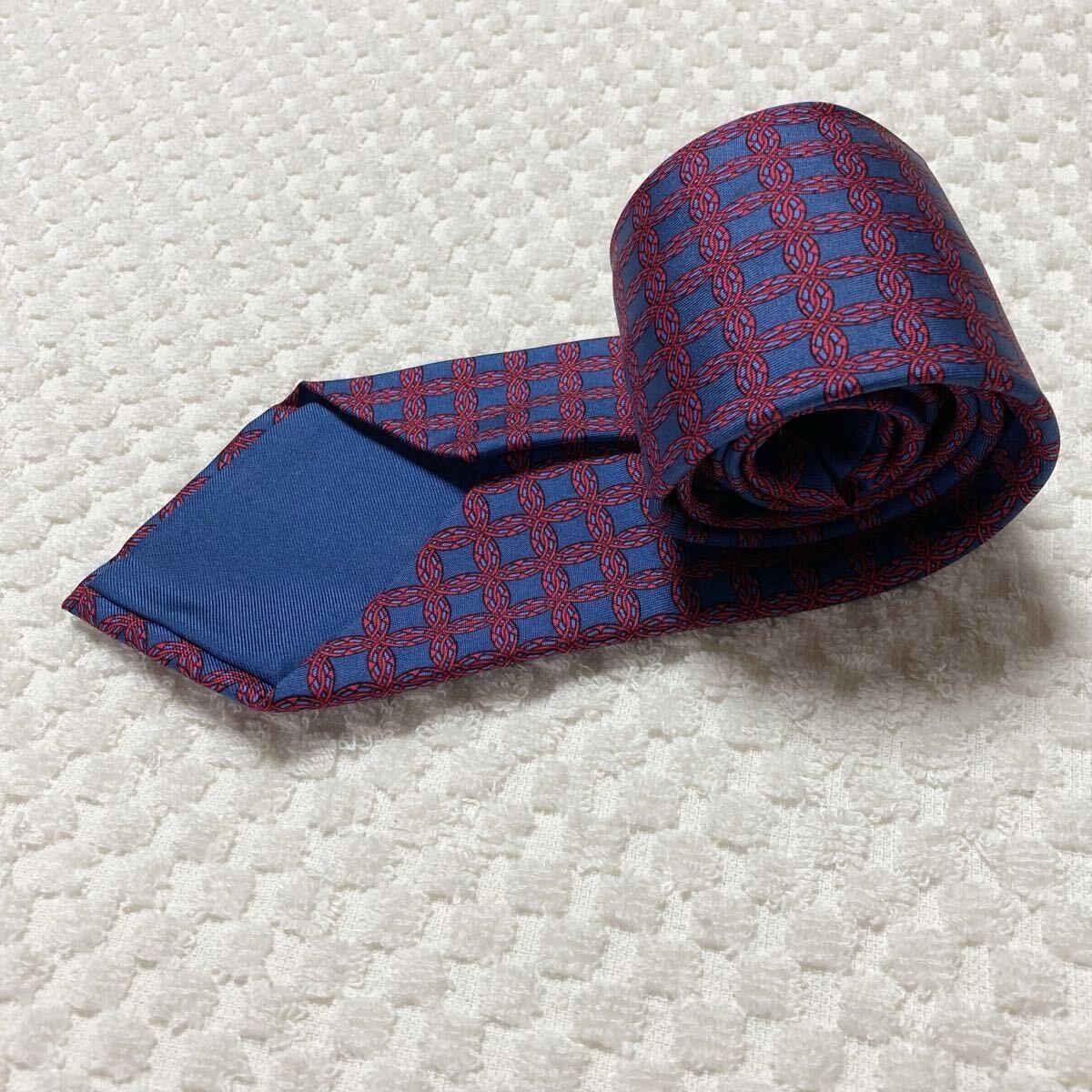 HERMES Tie Ring Checkered Total Pattern 100 Silk … - image 3