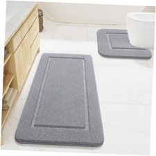 Bathroom Rug Set Soft Bath Rug 48" x 24" Plus 20" x 20" U-Shape Light Grey