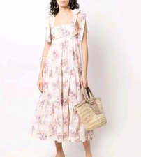 Zimmermann Rosa Floral Print Striped Midi Picnic Dress Size 1 UK 10