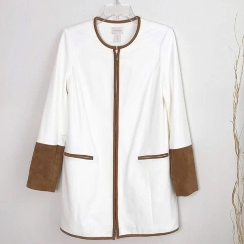 Chico's Ponte Jacket Cream Faux Suede Trim Zip Front Office Classic Size 0 - product listing photo