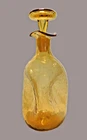 Vintage Blenko Art Glass Decanter Amber 3 Pinch Crackle Glass 10 1/2"