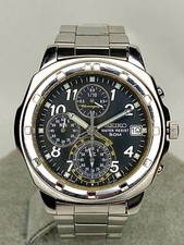E2 / Working SEIKO Chronograph 5BAR V657-9019 Quartz Men's Watch Black Dial Date