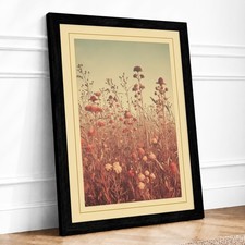 Wildflower Field at Dawn Japandi Framed Wall Art Canvas Print Home Decor Picture