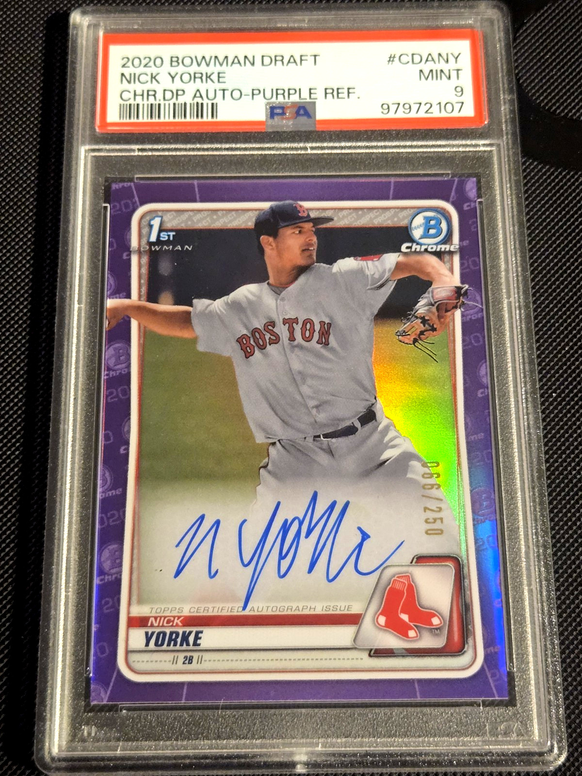 2020 Bowman Draft Chrome 1st Nick Yorke Auto Purple Refractor /250 PSA 9 MINT