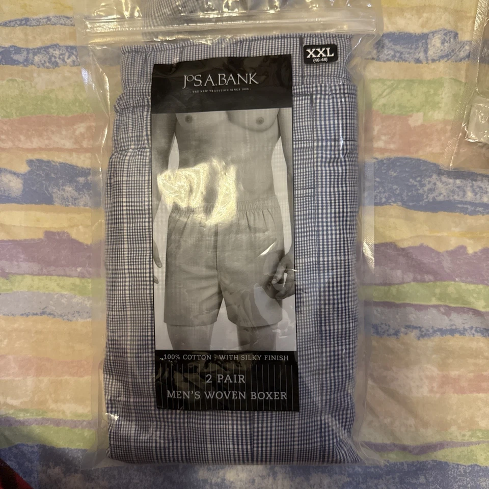 Jos A Bank Hombres 2 Calzoncillos Boxer 2xl Algodón a Cuadros Boxer Ropa Interior MRSP $34 Foto 3 de 4