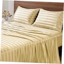 Satin Sheets Size, Luxury Jacquard Striped Bedsheets with Queen Champagne
