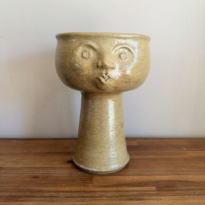 Vintage Studio Pottery Sculpture Planter Face Vase Danish Style Artist Signed