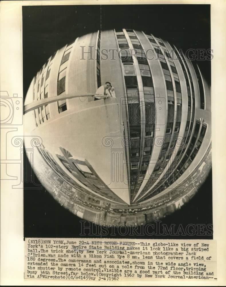 1962 Press Photo Fish Eye Lens View of Empire State Building in