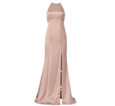 september bridesmaid dresses Elegant Blush Pink Cowl Neeck Bridesmaid Dress with Slit  FancyVestido