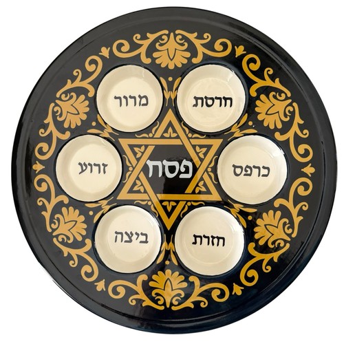 PASSOVER SEDER Plate Jewish Dish ISAAC MIZRAH Ceramic Hebrew Israel Judaica Gift