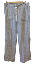 Athleta Women's 100 Linen Pull On Pants Striped Size 10 Beach Resort Vacay