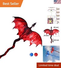 Fiery Dragon Kite 54"   Durable Fiberglass Frame, 200lb Line Strength
