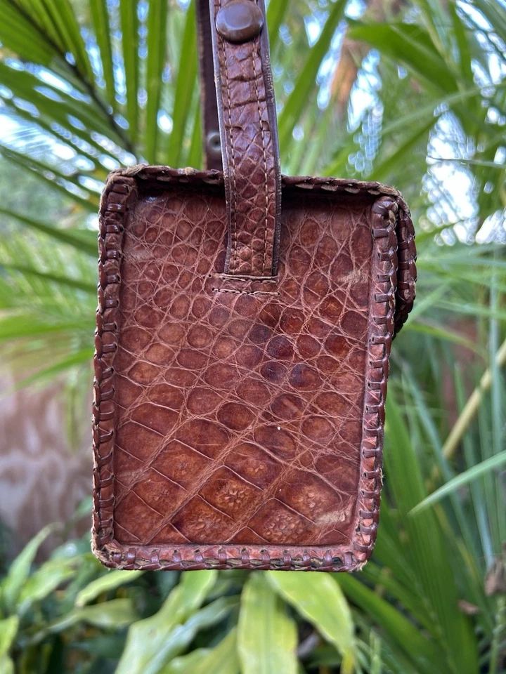 Bolsa de mão genuína de couro de jacaré mel, cor marrom âmbar trava quebrada - Imagem 3 de 4