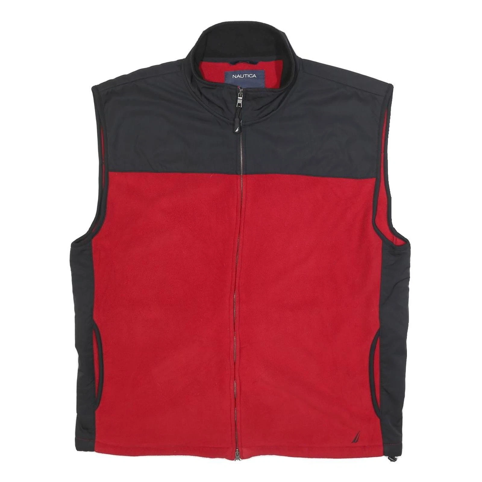 NAUTICA Mens Red & Black Zip Up Fleece Jacket 2XL Polyester Casual Outdoor Vest