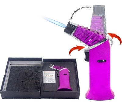 Rotating Nozzle Torch Lighter Refillable Butane Adjustable Blue Flame for BBQ PR