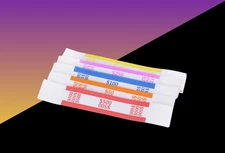 Plastic Money Straps - Self-Seal Bill Wrappers - 250 Pack, Assorted