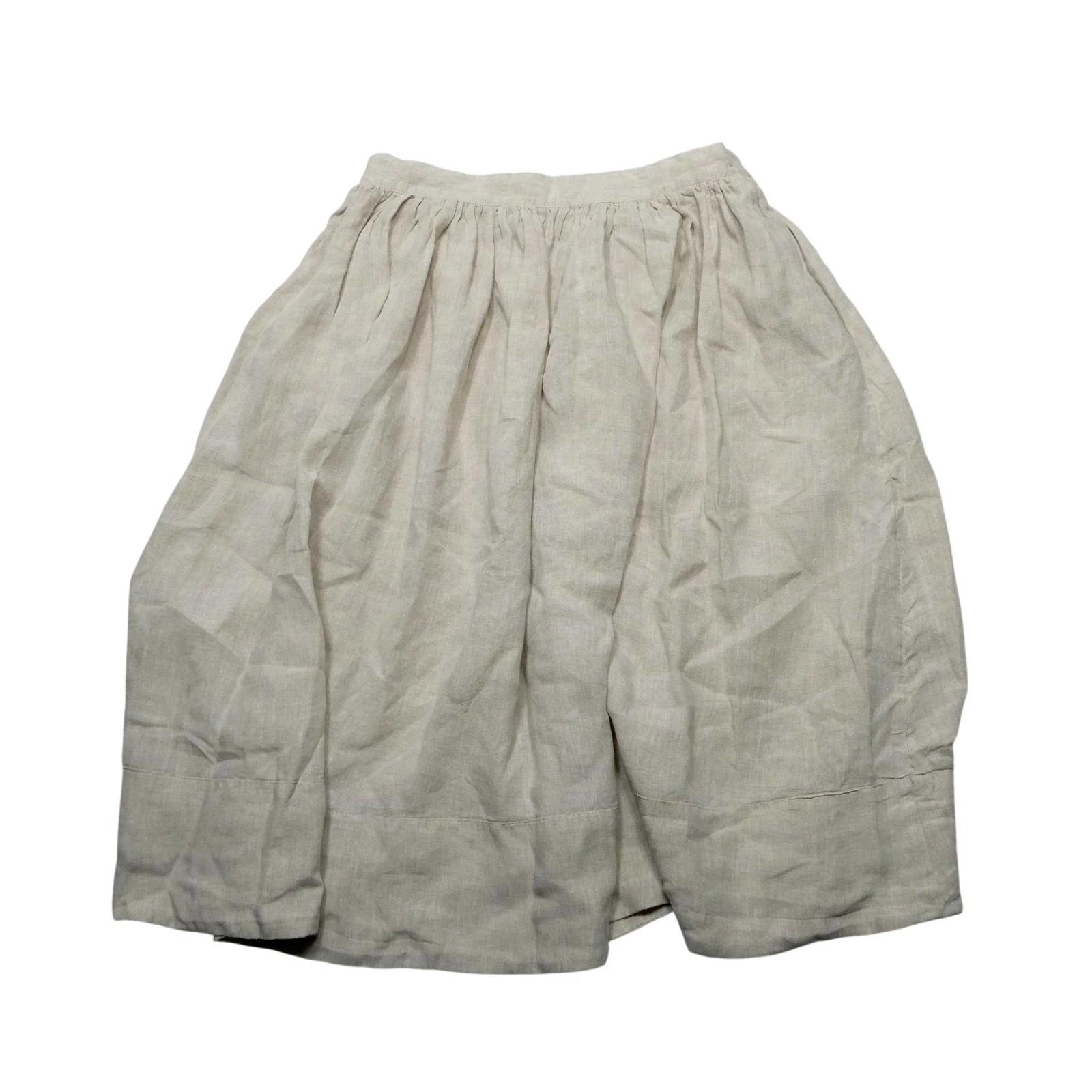Linenaive Skirt Womens 8 Beige Linen Midi Pleated Zip Waist Pockets Casual