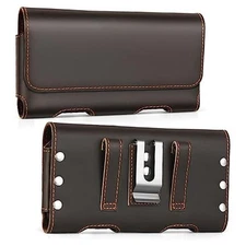  Genuine Leather Phone Holster with Belt Clip for S(5.6"x 3"x 0.5") DarkBrown