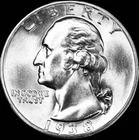 1938-S BRILLIANT UNCIRCULATED KEY DATE!  U.S. WASHINGTON QUARTER.