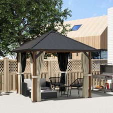 3 x 3(m) Hardtop Gazebo with Metal Roof, Netting and Curtains