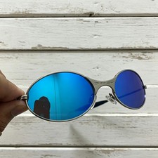 Vintage Oakley C Wire1.0 Titanium Sunglasses Sliver Frame Sapphire Lenses