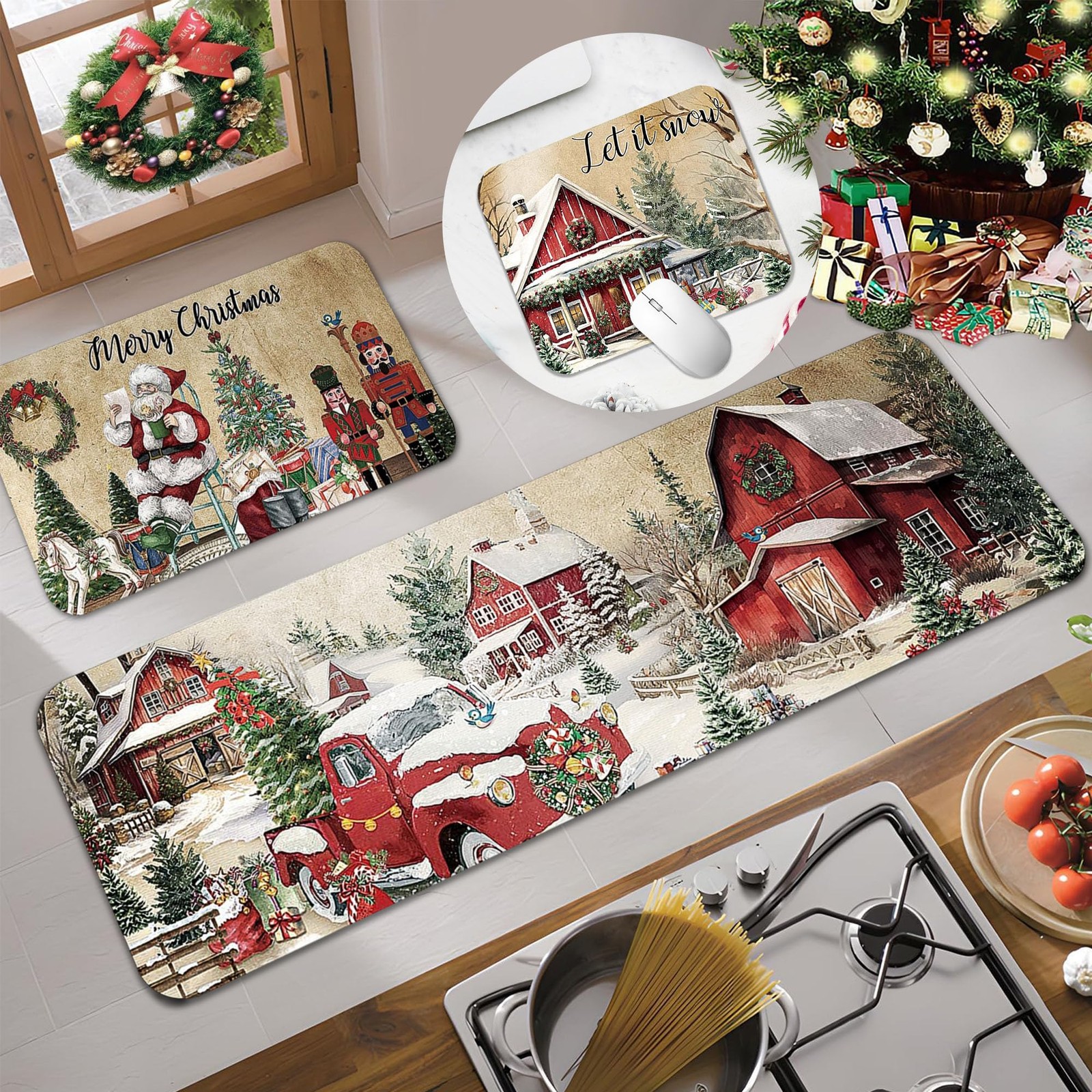 Nutcracker Christmas Kitchen Mat Non Slip Washable Holiday Rug for Floor Decor