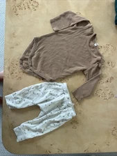 Quincy Mae 6-12 Month Organic Cotton Brown Long Sleeve Top & White Star Pants 
