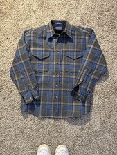 Vintage Pendleton 100 Wool Plaid Shirt Mens Medium Blue Brown Flannel Top Board