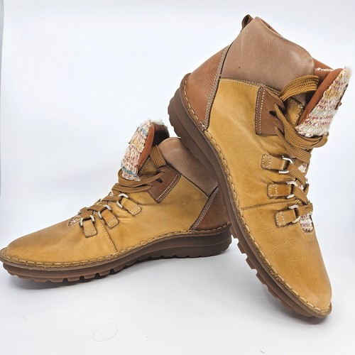 Damen-Stiefelette Pikolinos Leder Cazorla Größe 41 US 10 braun geflochtener Akzent SAUBER