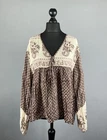 DAUGHTERS OF INDIA Red Floral Print Oversize Boho Peasant Blouse Top Size 3XL