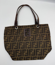 Vintage Fendi Zucca Mini Tote Tobacco FF Canvas Leather Handbag Italy
