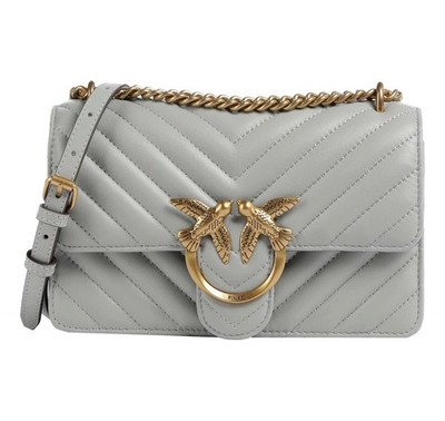 PINKO Women's Love One Mini Chevron Bag 100074 Pearl Gray K32Q