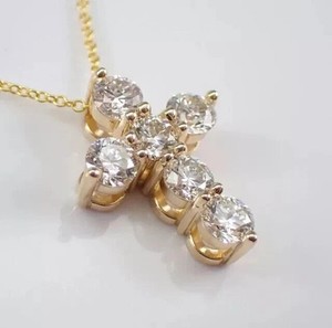 Authentic 1 Ct Round Cut Lab-Created Diamond Women's Cross Pendant 14K Yellow Gold Plated