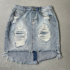 Denim Skirt Womens Juniors 9/10 Blue Distressed High-Low Vanilla Star Jean
