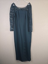 VTG ILGWU JcPenny by Alfred Angelo Hunter Green Formal Maxi Lace Sleeve SZ 16