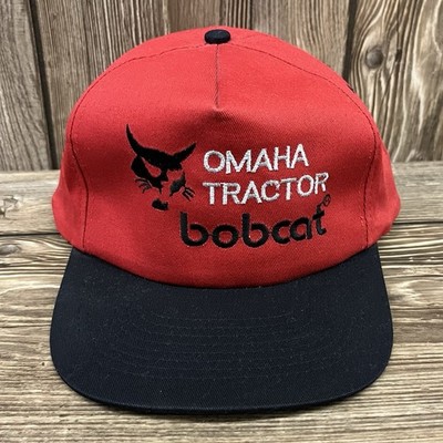 Vintage Bobcat Omaha Tractor Adjustable SnapBack Trucker Hat Cap 90s Red Black