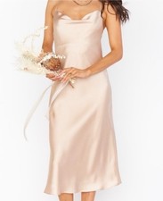 NWT Show Me Your Mumu Verona Cowl Midi Cocktail Dress Champagne Luxe Satin XXS