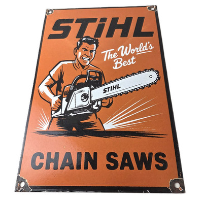 Vintage Stihl Chainsaw Sign - Porcelain Hardware Store Display Advertising Sign