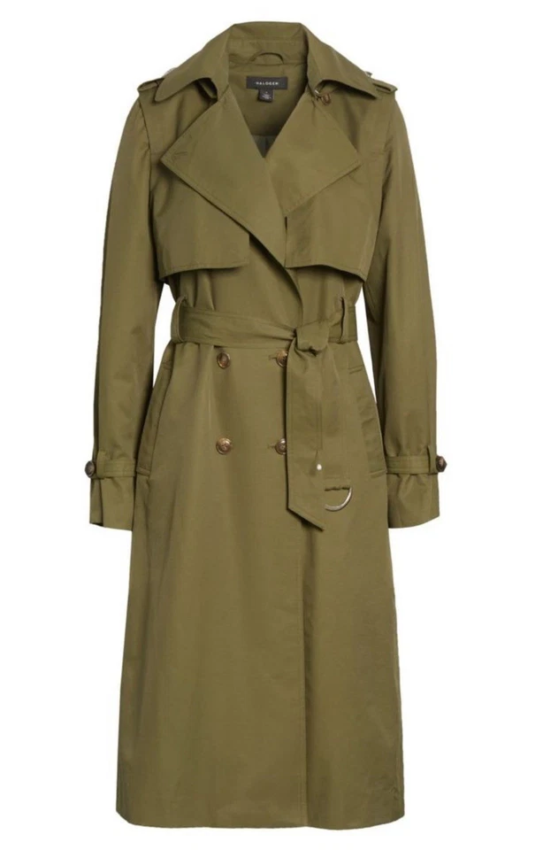 Gabardina relajada halógena para mujer verde talla XS sudadera con capucha desmontable con cinturón Foto 4 de 4