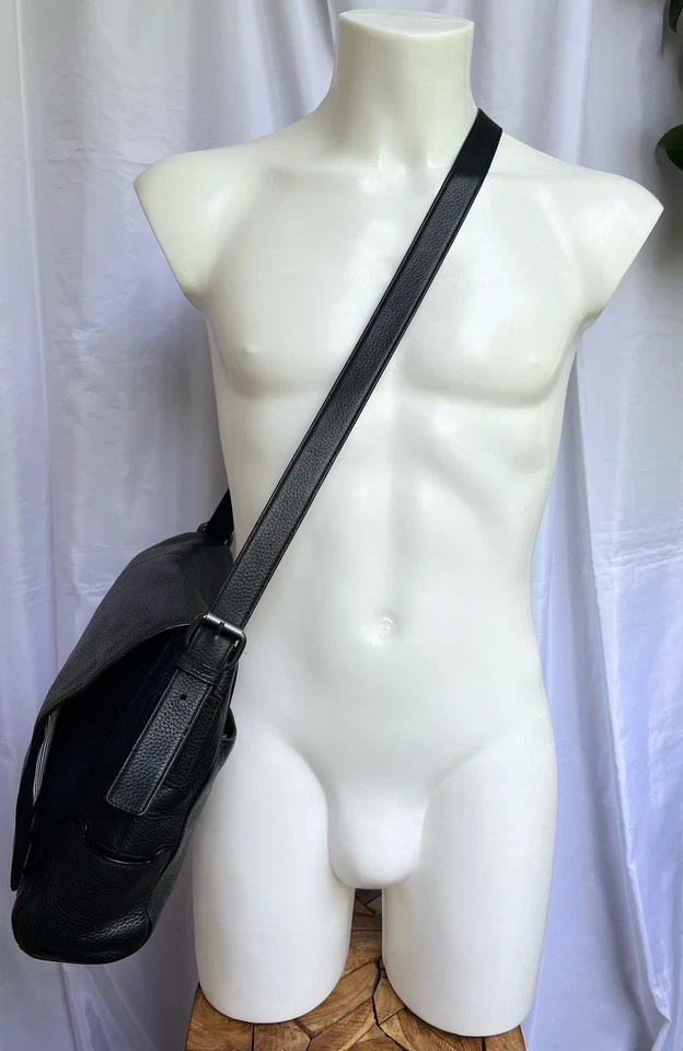 Hugo Boss Vintage Messenger Tasche Schwarz Leder Umhänge Tasche Herren  Vachette - Bild 3 von 4