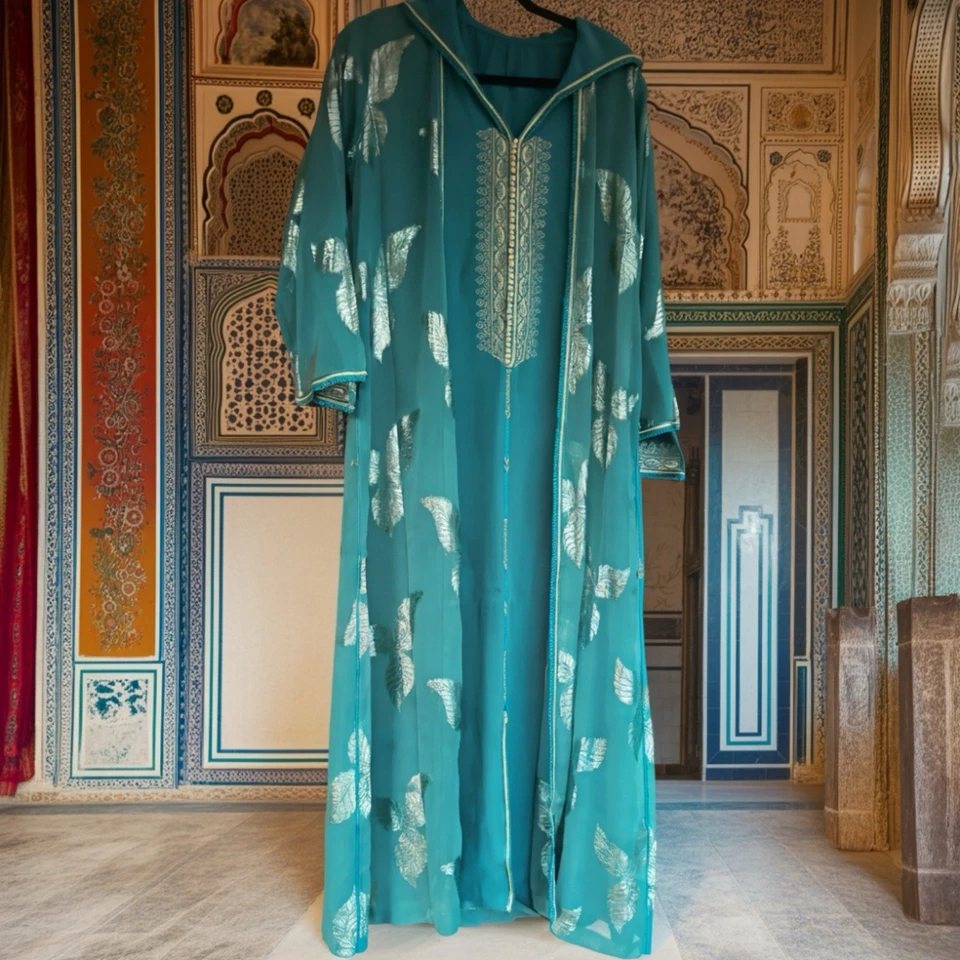 Juego de Jellaba Marroquí de 2 Piezas - Hecho a Mano, Tamaño Mediano, Material de Calidad Premium Foto 3 de 4