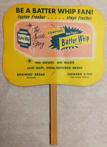 c1945 Hand Fan for "Brown's Bread" Batter Whip, Toronto, Canada
