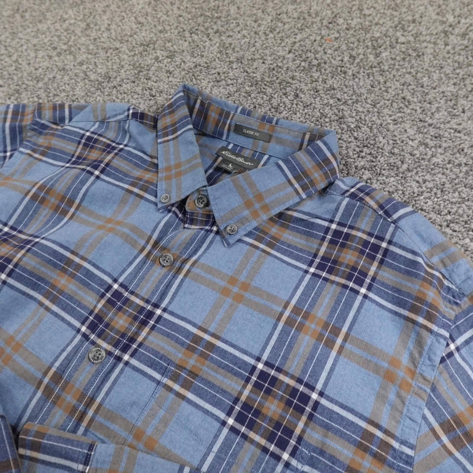 Eddie Bauer Shirt Mens XLT Blue Plaid Flannel Button Up Long Sleeve Outdoor Hike