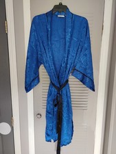 Vintage Victoria's Secret Satin Robe One Size Fits All Royal Blue Gold Label
