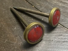 Antique Victorian Picture/Artwork Nail Hanger Molded Red Glass Brass Lot Of 2